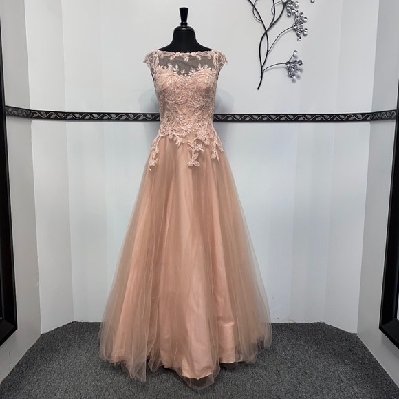 Mauve Lace A-Line Formal Long Dress